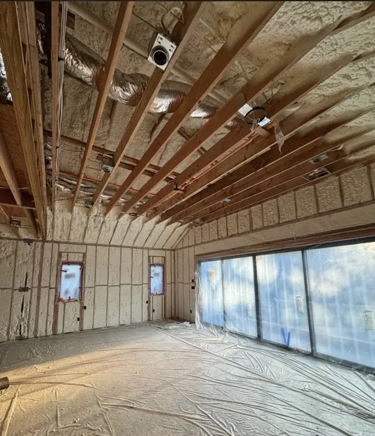 Interior walls and ceiling insulated with spray foam during new construction in Picture Rocks